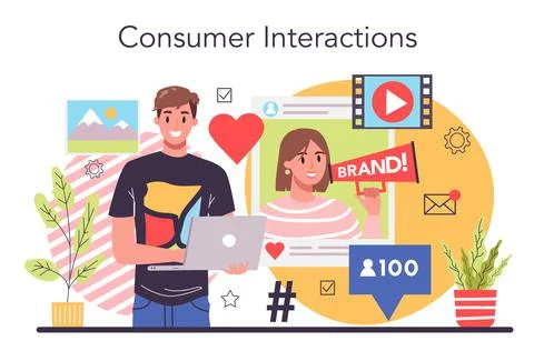 Interaction with a customer concept. Marketing technique for client retention Stock Illustration