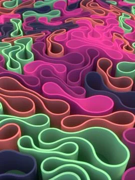 Interaction of flexible elastic forms. Abstract art background 3d rendering Stock Illustration