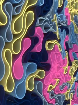 Interaction of flexible elastic shapes geometric pattern. 3d render illustration イラスト素材