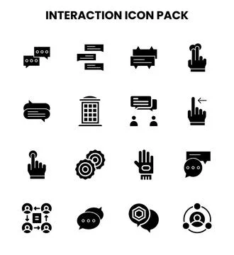 Interaction Glyph Bundle Icons Pack Stock Illustration
