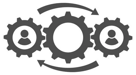 Interaction icon in the form of three gears rotating with each other. Vector Stock Illustration