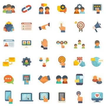Interaction icons set flat vector. Test process Stock Illustration