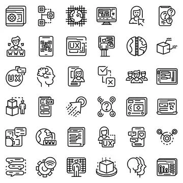Interaction icons set, outline style Illustrazione stock