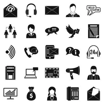 Interaction icons set, simple style Stock Illustration