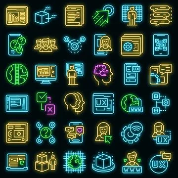Interaction icons set vector neon Illustrazione stock