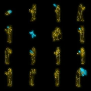 Interaction icons set vector neon 스톡 일러스트