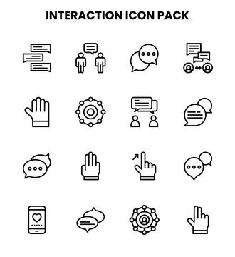 Interaction Line Bundle Icons Pack Stock Illustration