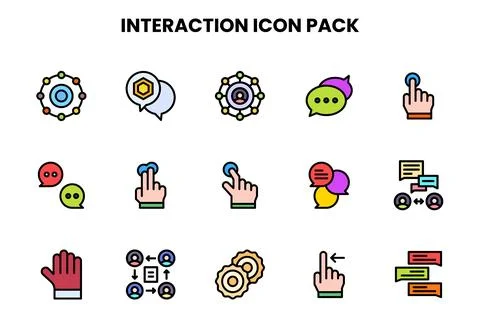 Interaction Lineal Color Collection Icons Pack Stock Illustration