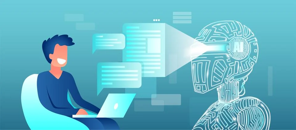 Interaction of a man and artificial intelligence Stock Illustration