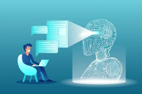 Interaction of a man and artificial intelligence 스톡 일러스트