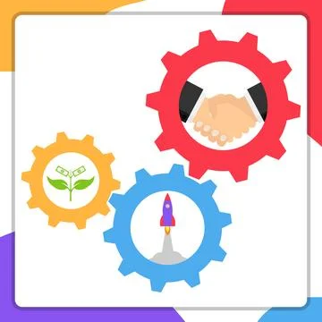 Interaction, new startup. Three gears are spinning among themselves. Vector Stock Illustration