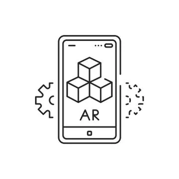 Interactive 3D visualization platform black line icon. Pictogram for web page Stock Illustration