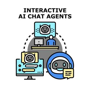 Interactive ai chat agents communicating with users Illustrazione stock