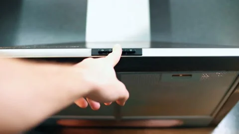 Interactive air ventilation system above the stove in a modern kitchen. Stock Footage 145435792