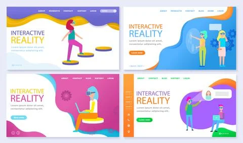 Interactive and Virtual Reality, Set of Websites Stock Illustration