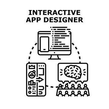 Interactive app designer creating user interface experience concept Stock Illustration