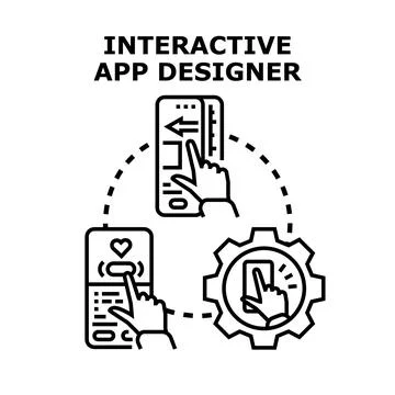 Interactive app designer creating user interface experience Stock Illustration