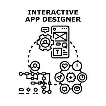 Interactive app designer developing user interface experience design Stock Illustration