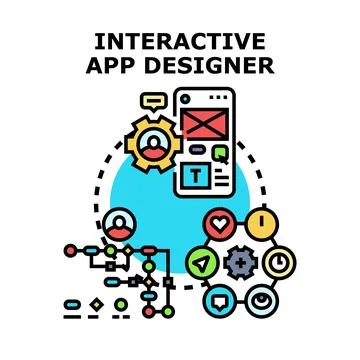 Interactive app designer developing user interface experience design Ilustración de archivo