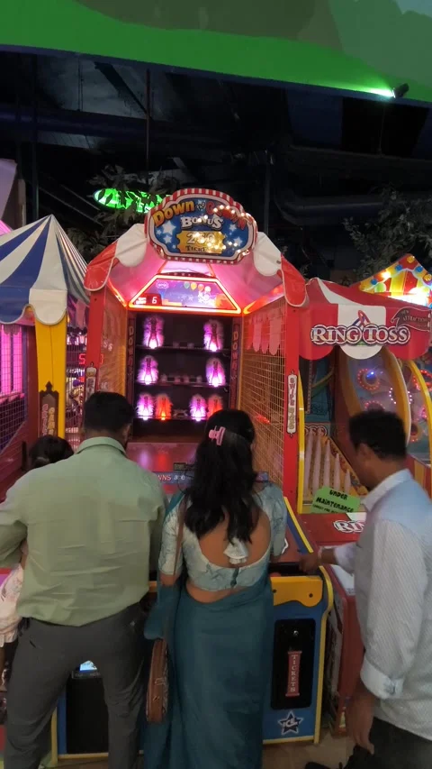 Interactive arcade shooting game machine with colorful targets and dual player Stock Footage 331461234