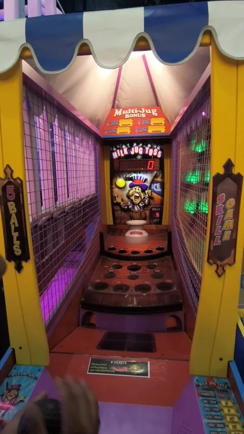 Interactive arcade shooting game machine with colorful targets and dual player Stock Footage 331461274