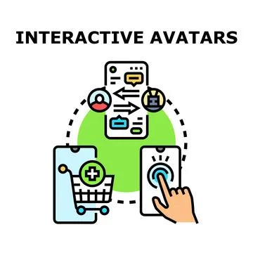 Interactive avatars connecting people in a virtual world Stock Illustration