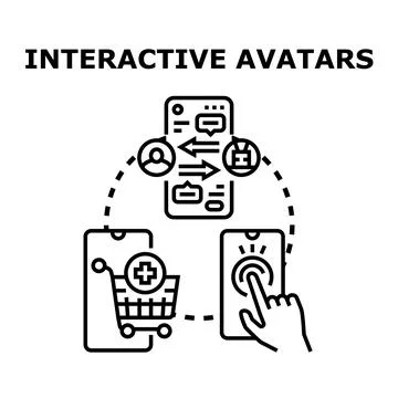 Interactive avatars connecting people in a virtual world Stock Illustration