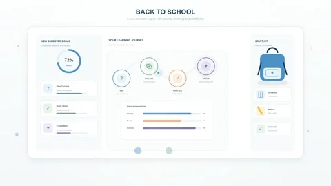 Interactive Back to School Dashboard Animation with Learning Journey and Vídeos de archivo 344353223