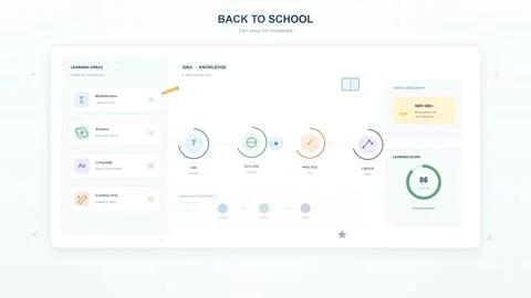 Interactive Back to School Educational App UI Animation with Learning Areas and Vídeos de archivo 344353199