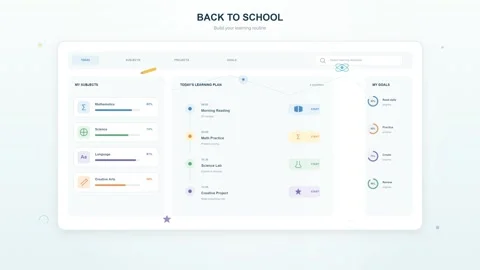 Interactive Back to School Learning Platform and Dashboard UI Animation Vídeos de archivo 344353197