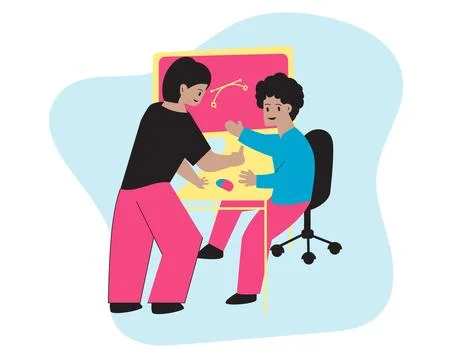 An Interactive Between Digital Creative Worker Illustration Illustrazione stock