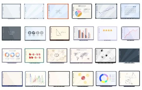 Interactive board icons set cartoon vector. Screen user Stock Illustration