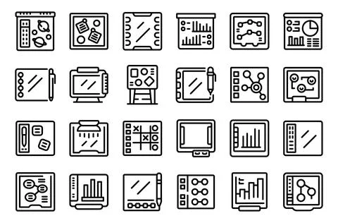 Interactive board icons set outline vector. Screen user Stock Illustration
