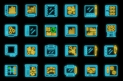 Interactive board icons set vector neon Stock Illustration