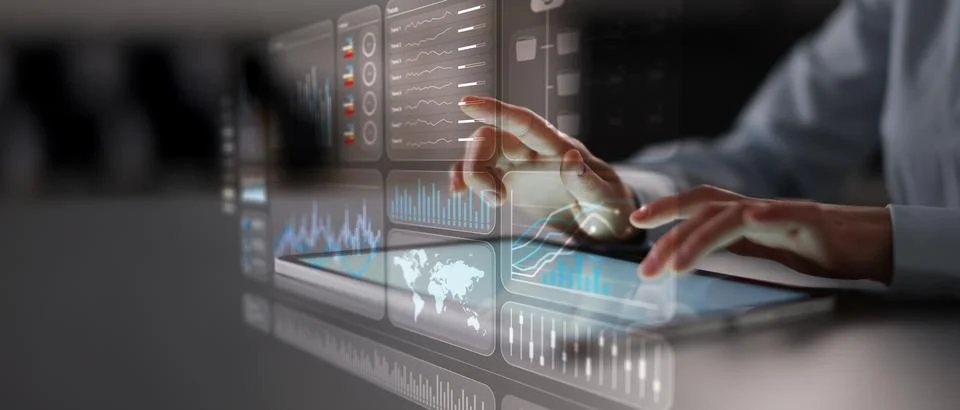 Interactive Business Intelligence Dashboard Displayed on a Digital Tablet wit Stock Photos