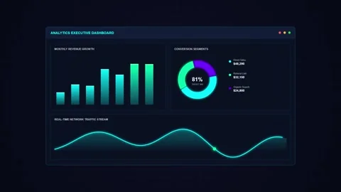 Interactive business intelligence dashboard with financial performance metrics Stock Footage 344232253