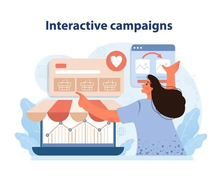 Interactive Campaigns for Consumer Engagement. Engaging visual of a marketer. Stock Illustration