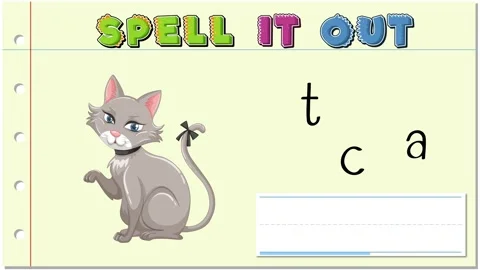 Interactive Cat Spelling Animation for Kids Видео 309981650