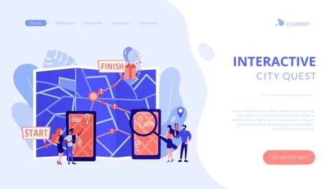 Interactive city quest concept landing page Stock Illustration
