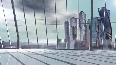Interactive cloud platform infographic on a laptop in a high-rise office Stock Footage 292953047