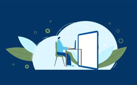 Interactive communication concept. dressed in casual clothes sitting at the d Stock Illustration