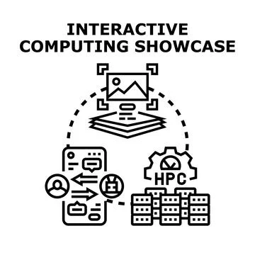 Interactive computing showcase visualizing data processing concepts Stock Illustration