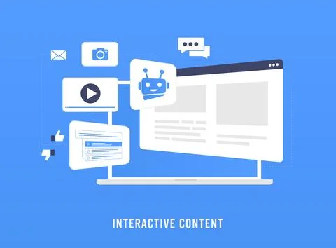 Interactive content marketing concept. Interactive content engages audiences Stock Illustration