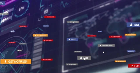 Interactive dashboard displaying charts, gauge and map with subscribed, liked, Vídeos de archivo 309092984