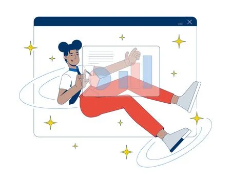 Interactive data analysis in virtual workspace 2D illustration concept Illustrazione stock