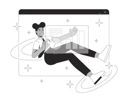 Interactive data analysis in virtual workspace line illustration concept 스톡 일러스트