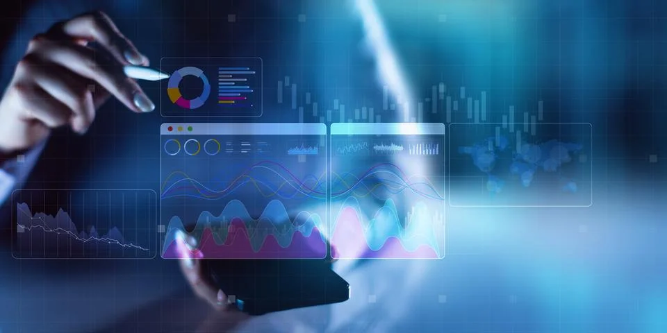 Interactive Data Analytics Dashboard with Business Charts Displayed on Digita Stock Photos