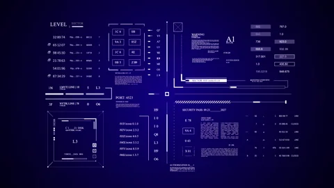Interactive Data Monitoring Interface HUD Sci Fi 2D texture. Blue background Stock Footage 337558347