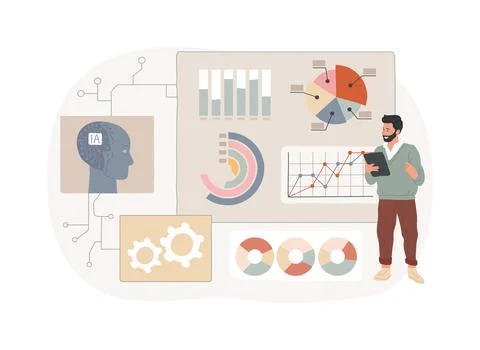 Interactive Data Visualization by AI abstract concept vector illustration. 스톡 일러스트