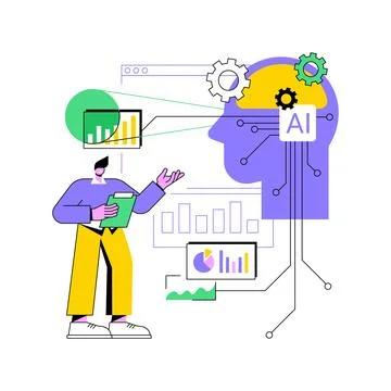 Interactive Data Visualization by AI abstract concept vector illustration. Illustrazione stock